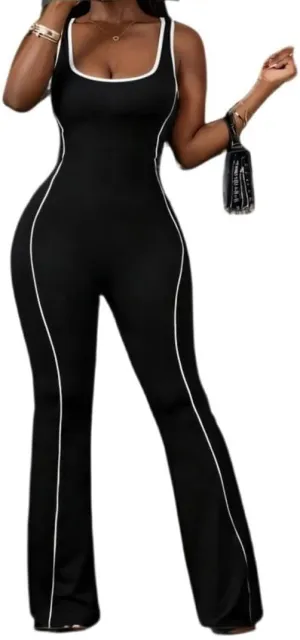 NRTHYE Women Casual Bodycon Flared jumpsuits Sleeveless Sexy Backless Workout One Piece Jumpsuit Yoga Bodysuit Romper