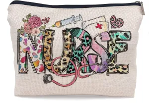 Nurse Leopard Floral Nursing Makeup Bag Make up Cosmetic Bag Small Zipper Pouch,Nurse Appreciation Gift,Nurses Week Gift,Nursing Gift,Nurse Graduate Gifts