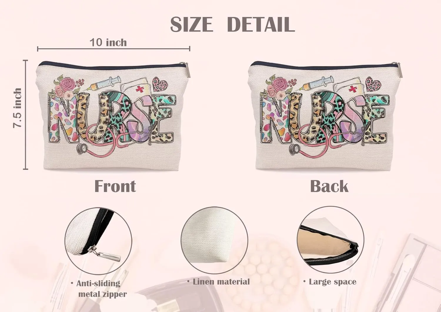 Nurse Leopard Floral Nursing Makeup Bag Make up Cosmetic Bag Small Zipper Pouch,Nurse Appreciation Gift,Nurses Week Gift,Nursing Gift,Nurse Graduate Gifts