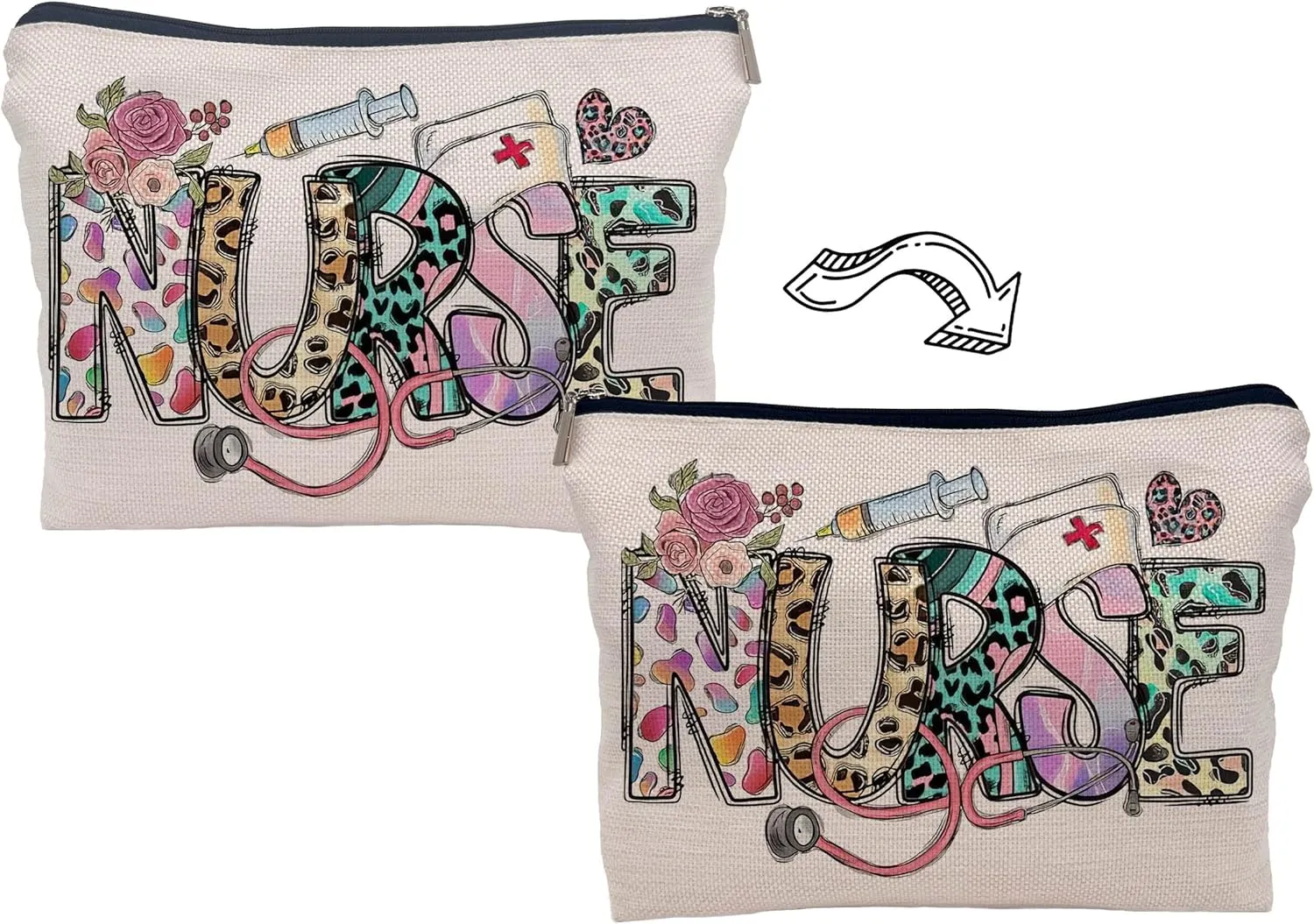 Nurse Leopard Floral Nursing Makeup Bag Make up Cosmetic Bag Small Zipper Pouch,Nurse Appreciation Gift,Nurses Week Gift,Nursing Gift,Nurse Graduate Gifts