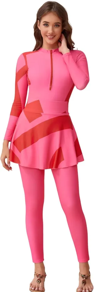 ODIZLI Women's Muslim Swimwear Suit Rash Guard Long Sleeve Swimsuit Surfing Bathing Suit Wetsuit