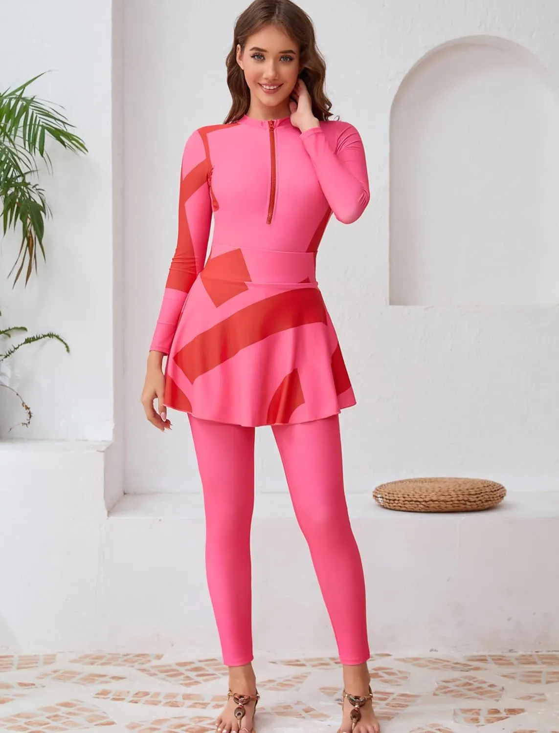 ODIZLI Women's Muslim Swimwear Suit Rash Guard Long Sleeve Swimsuit Surfing Bathing Suit Wetsuit