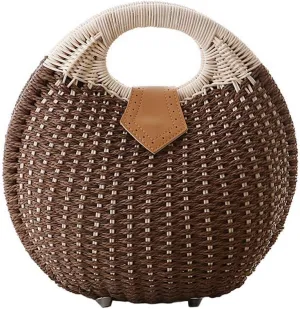 OEIPSMK Lady's Stylish Shell Shape Straw Tote Handbag Rattan Beach Bag (Beige)