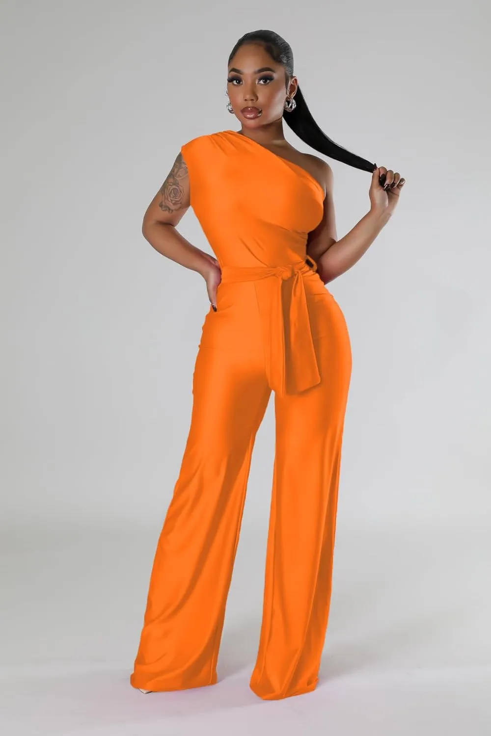 One Piece Jumpsuits for Women Casual Wide Leg Pants Set Holiday Outfits Sexy Romper Clubwear with Belt