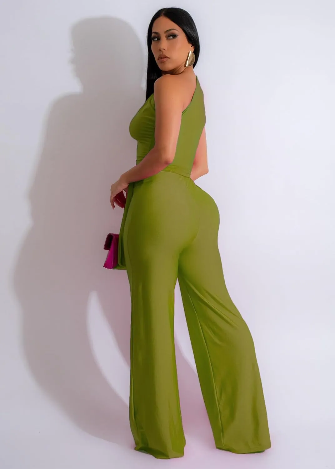One Piece Jumpsuits for Women Casual Wide Leg Pants Set Holiday Outfits Sexy Romper Clubwear with Belt