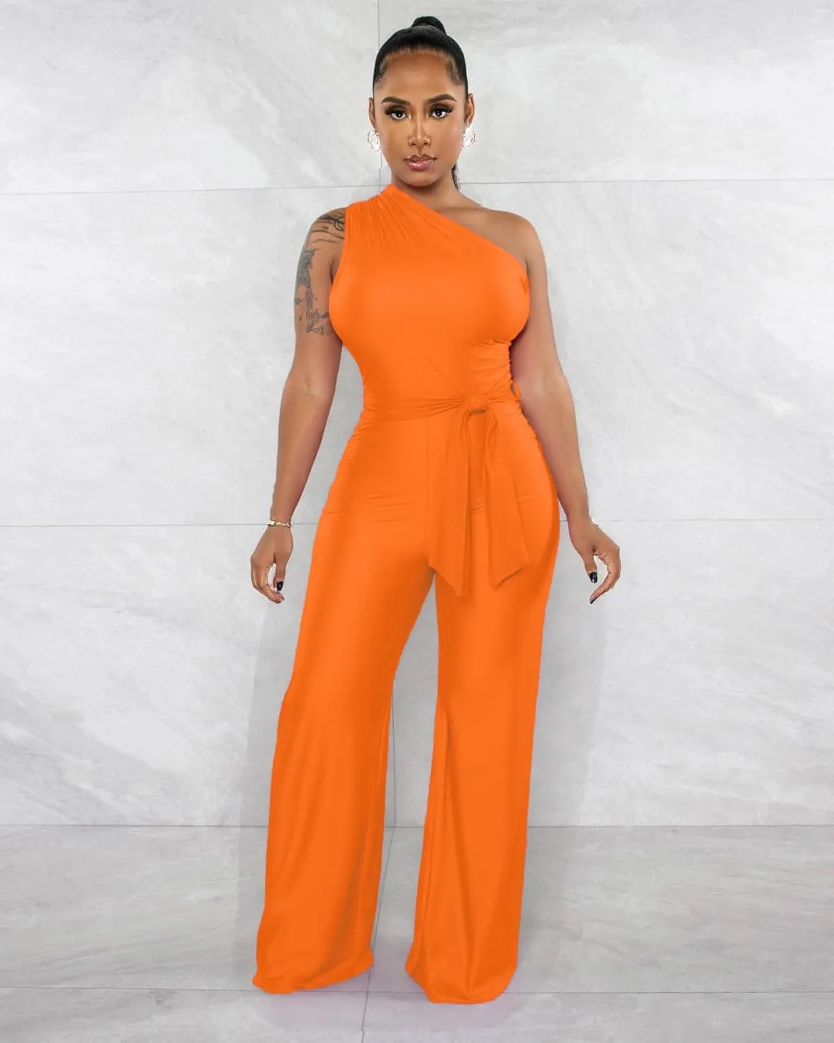 One Piece Jumpsuits for Women Casual Wide Leg Pants Set Holiday Outfits Sexy Romper Clubwear with Belt