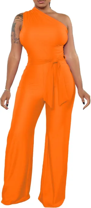 One Piece Jumpsuits for Women Casual Wide Leg Pants Set Holiday Outfits Sexy Romper Clubwear with Belt