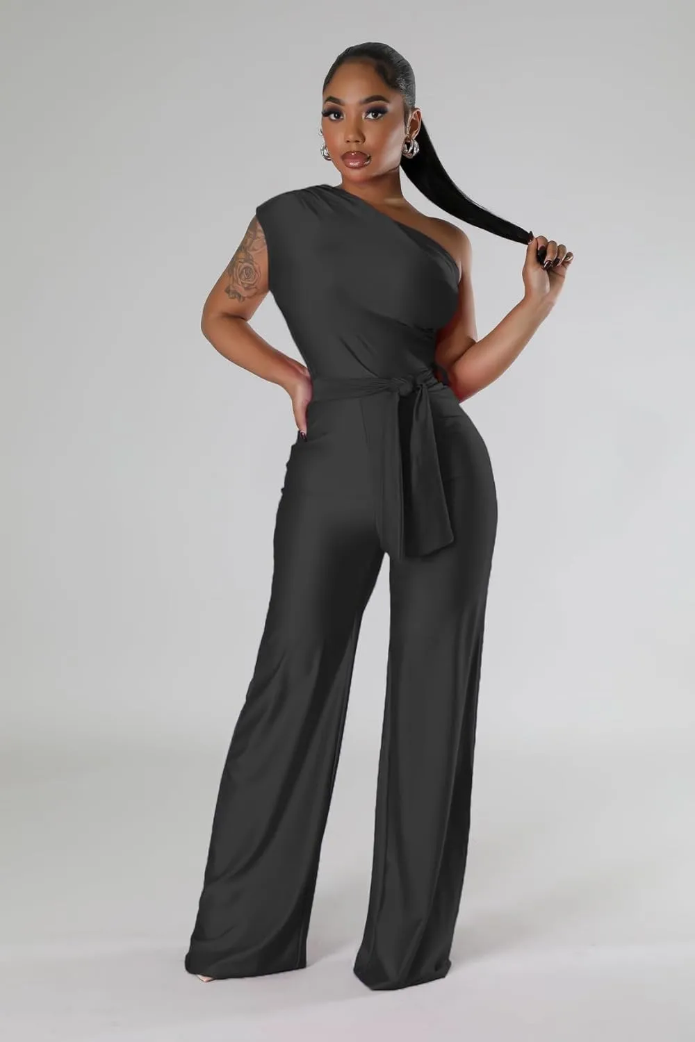 One Piece Jumpsuits for Women Casual Wide Leg Pants Set Holiday Outfits Sexy Romper Clubwear with Belt