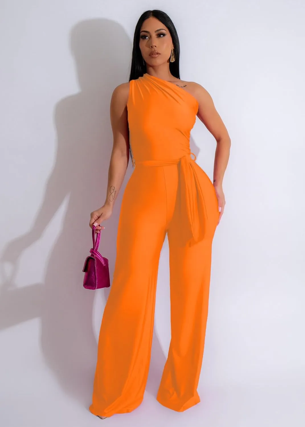 One Piece Jumpsuits for Women Casual Wide Leg Pants Set Holiday Outfits Sexy Romper Clubwear with Belt