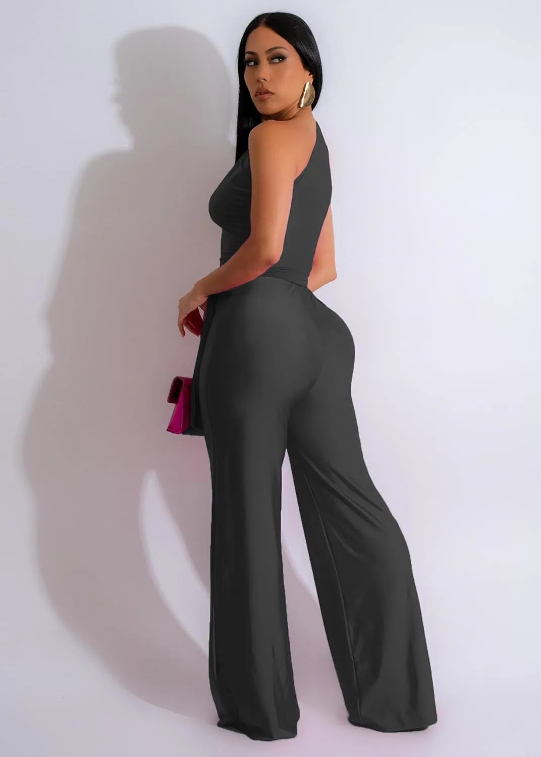 One Piece Jumpsuits for Women Casual Wide Leg Pants Set Holiday Outfits Sexy Romper Clubwear with Belt