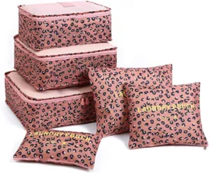 Packing Cubes 6 Set Travel Accessories Travel Luggage Packing Organizer Bags for Backpack Suitcases, Pink Leopard