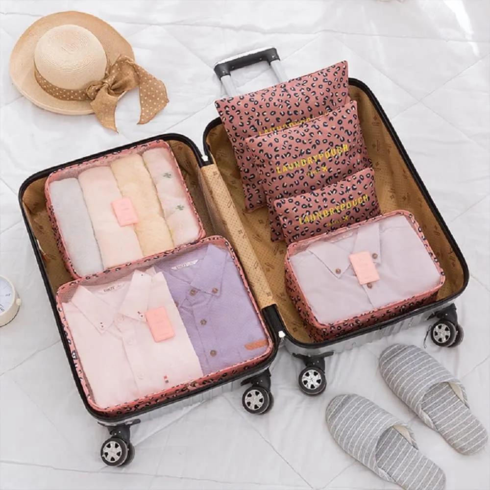 Packing Cubes 6 Set Travel Accessories Travel Luggage Packing Organizer Bags for Backpack Suitcases, Pink Leopard