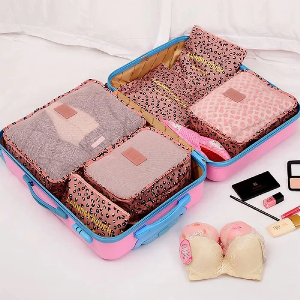 Packing Cubes 6 Set Travel Accessories Travel Luggage Packing Organizer Bags for Backpack Suitcases, Pink Leopard