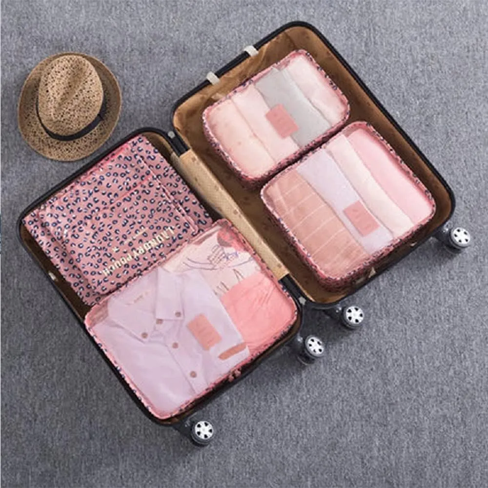 Packing Cubes 6 Set Travel Accessories Travel Luggage Packing Organizer Bags for Backpack Suitcases, Pink Leopard
