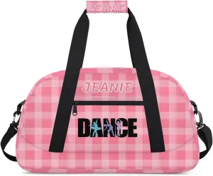 Personalize Kids Dance Duffel Bags with Custom Name & Text Sport Carry-On Garment Shoes Bags Gift for Girls Boys Teens Overnight Weekender Travel Pink Grid 1