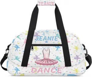 Personalize Kids Dance Duffel Bags with Custom Name & Text Sport Carry-On Garment Shoes Bags Gift for Girls Boys Teens Overnight Weekender Travel White 6