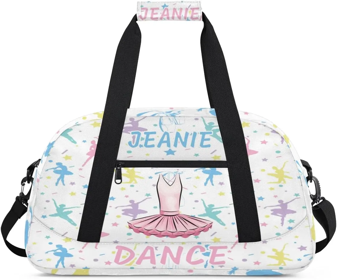 Personalize Kids Dance Duffel Bags with Custom Name & Text Sport Carry-On Garment Shoes Bags Gift for Girls Boys Teens Overnight Weekender Travel White 6