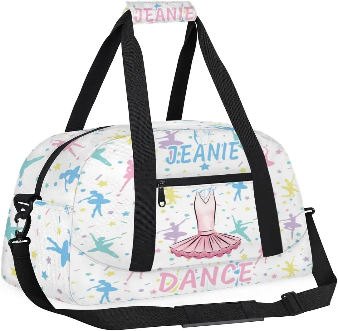 Personalize Kids Dance Duffel Bags with Custom Name & Text Sport Carry-On Garment Shoes Bags Gift for Girls Boys Teens Overnight Weekender Travel White 6