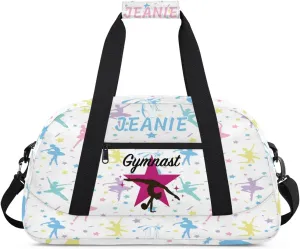 Personalize Kids Gym Duffel Bags with Custom Name & Text Gymnastics Sport Carry-On Garment Shoes Bags Gift for Girls Boys Teens Overnight Weekender Travel White 1