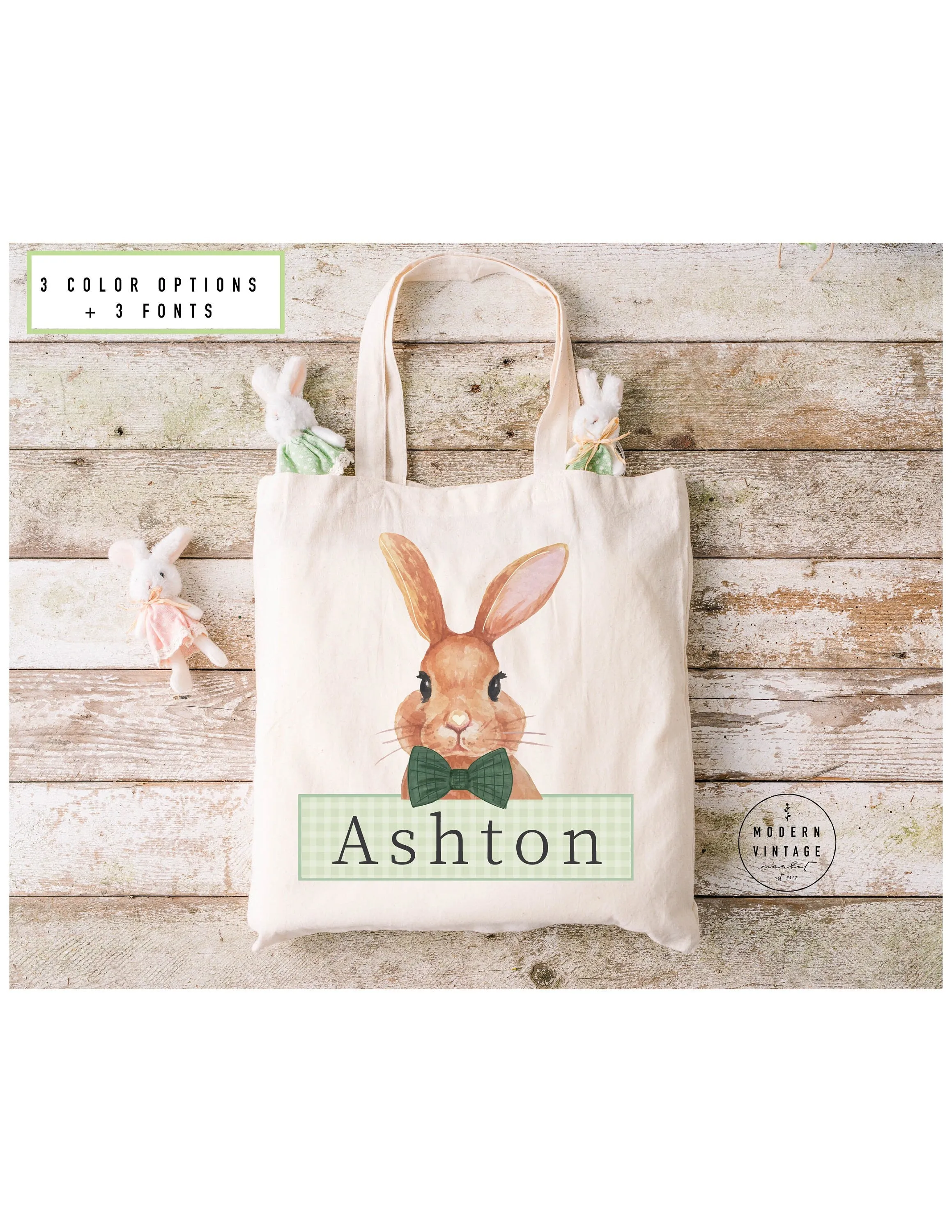 Personalized Easter Basket Tote Bag|Easter Gift Ideas|Easter Bunny Bags|Easter Tote Bag|Girls Easter Bag|Boys Easter Bag|Bunny Tote|GREEN