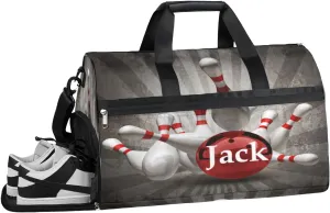 Personalized Vintage Bowling Ball Sport Gym Bag for Boys Men, Custom Name Travel Duffle Bag with Shoes Compartment Swimming Overnight Weekender Duffel Bag Sport Bowl