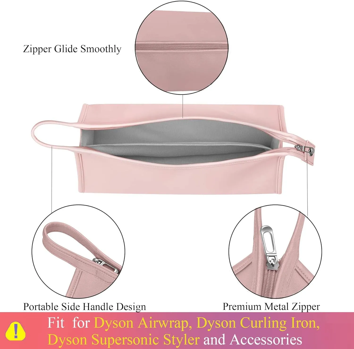 Pu Leather Travel Case Compatible with Dyson Airwrap Styler, Portable Waterproof Organizer Bag for Shark FlexStyle Attachments Storage, Pink