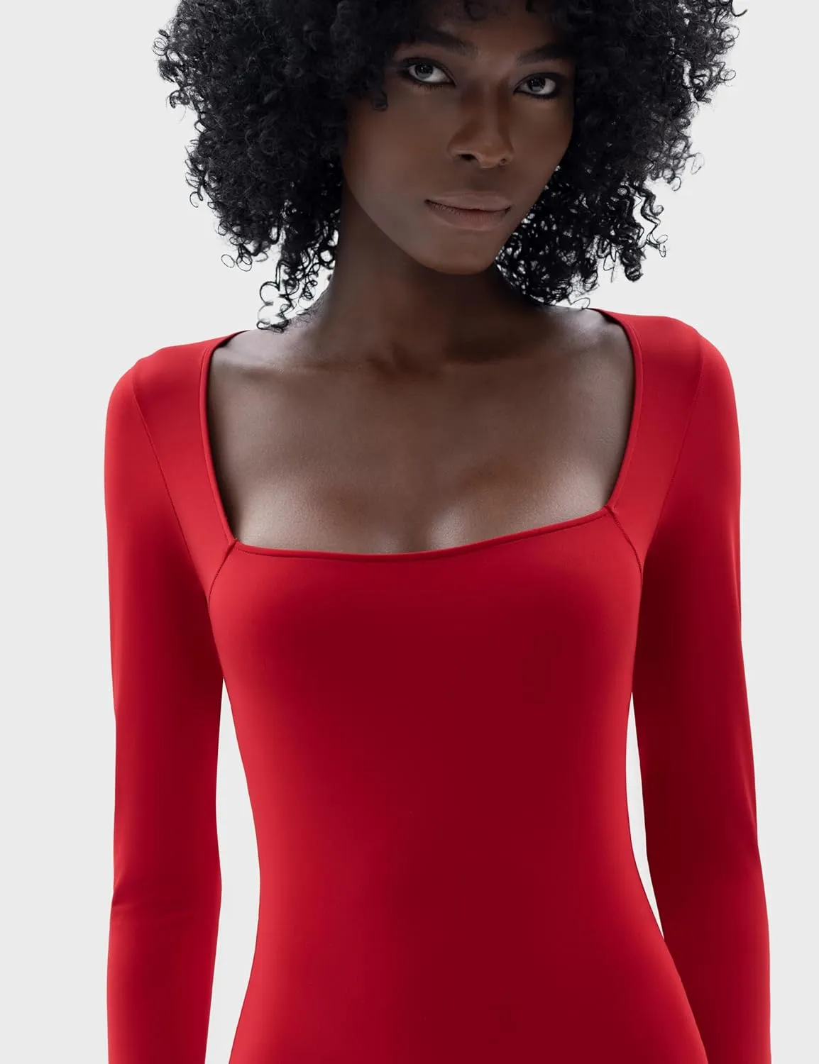 PUMIEY Jumpsuits for Women Square Neck Long Sleeve Bodycon Unitard One Piece Outfits Chill Collection