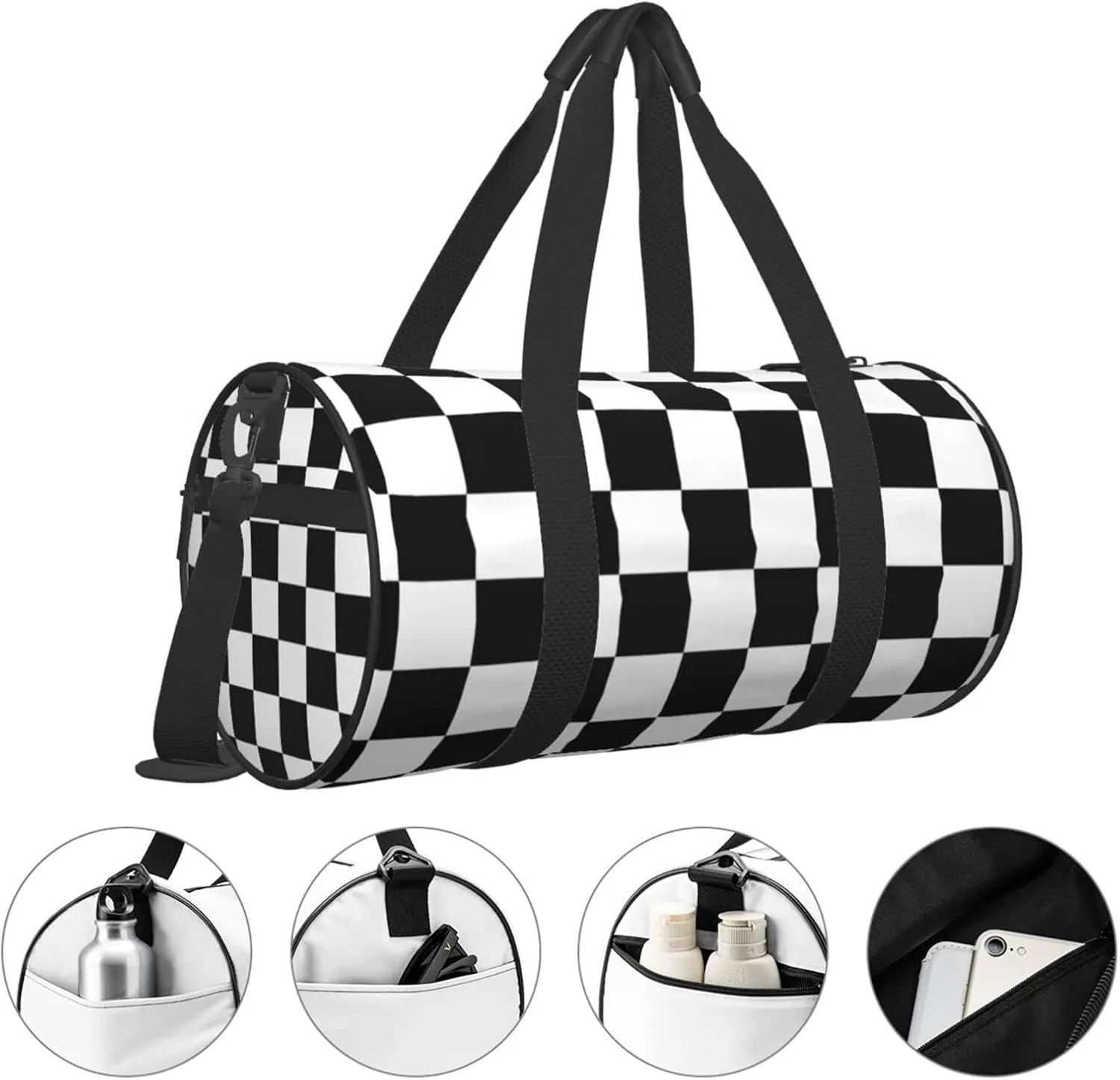 Race Checkered Sports Gym Bag Racing Checkerboard Travel Duffel Bag Shoes Compartment For Men Women Foldable Lightweight Yoga Gym Sports Bag 17.7 X 9 X 9 Inches
