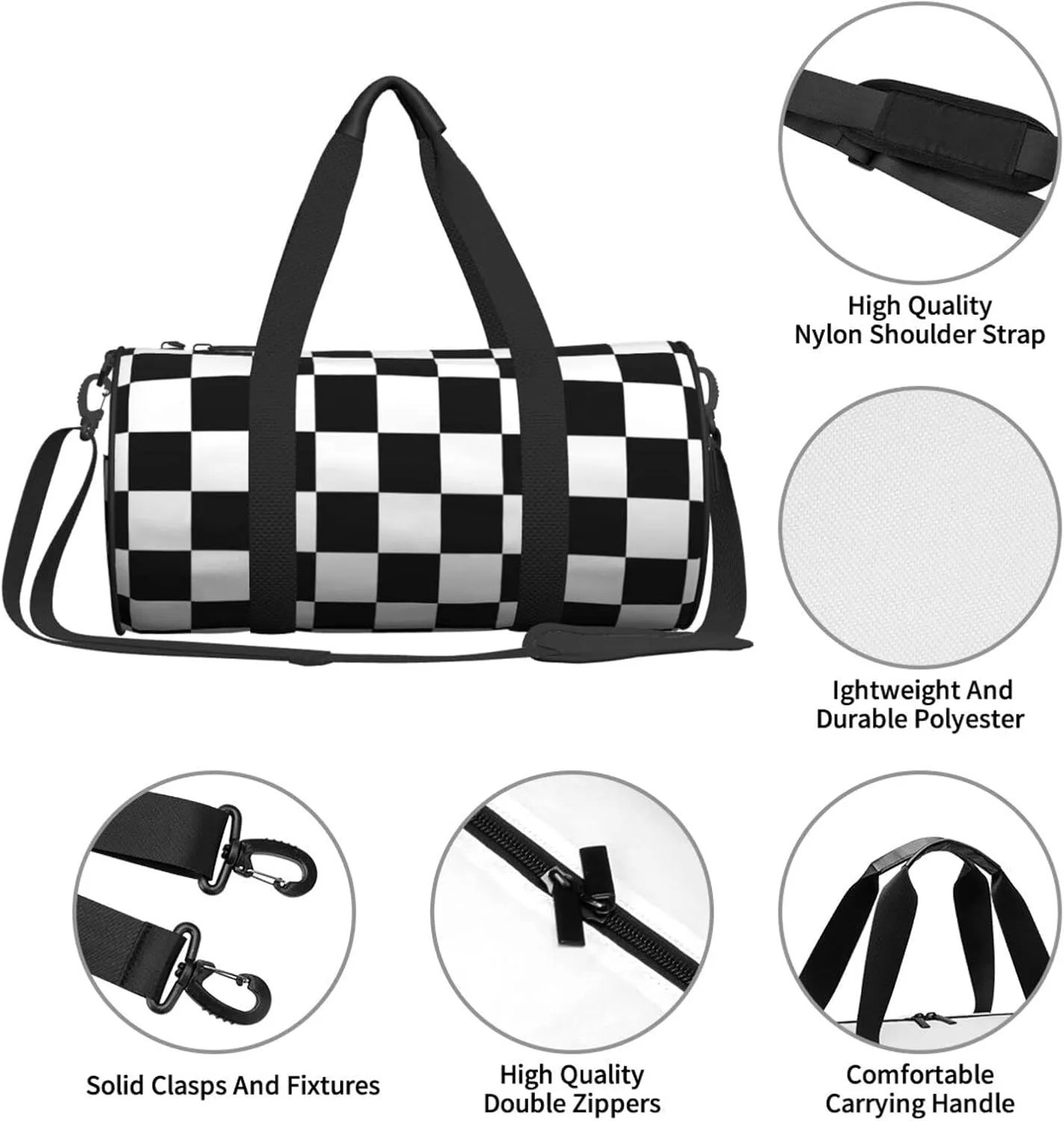 Race Checkered Sports Gym Bag Racing Checkerboard Travel Duffel Bag Shoes Compartment For Men Women Foldable Lightweight Yoga Gym Sports Bag 17.7 X 9 X 9 Inches