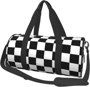 Race Checkered Sports Gym Bag Racing Checkerboard Travel Duffel Bag Shoes Compartment For Men Women Foldable Lightweight Yoga Gym Sports Bag 17.7 X 9 X 9 Inches