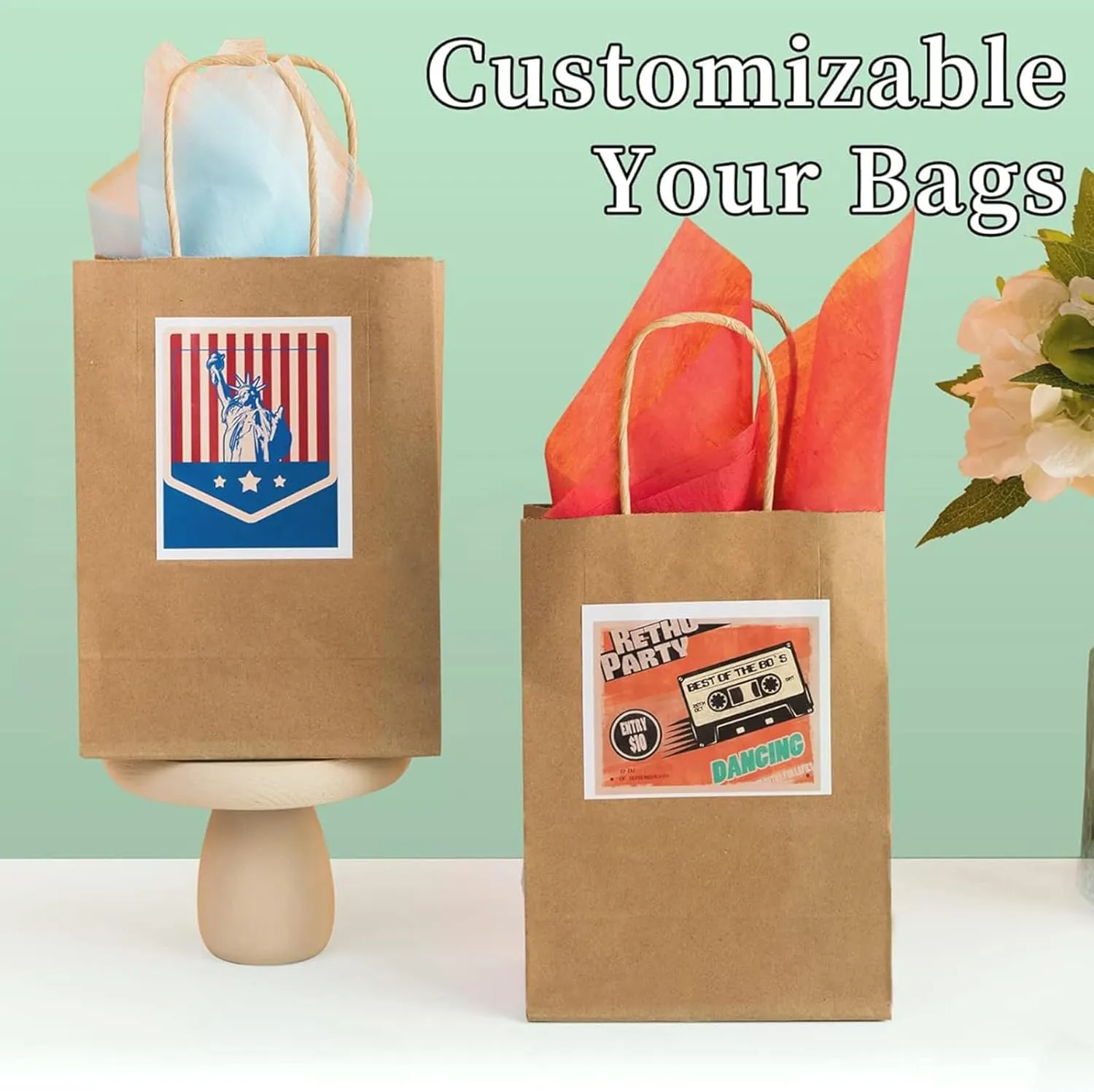 RACETOP Brown Paper Bags with Handles Bulk 100Pcs 8x4.5x10.8 Inch Gift Bags Bulk, Brown Kraft Paper Bags for Retail, Party, Shopping, Favor