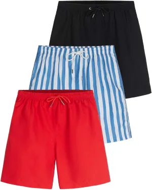 Real Essentials 3-Pack: Boy's Swim Board Shorts Trunks with Drawstring Beach UPF Swimwear Surf Swimming Short for Boys