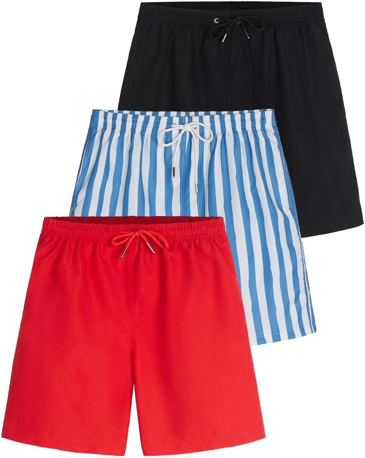 Real Essentials 3-Pack: Boy's Swim Board Shorts Trunks with Drawstring Beach UPF Swimwear Surf Swimming Short for Boys