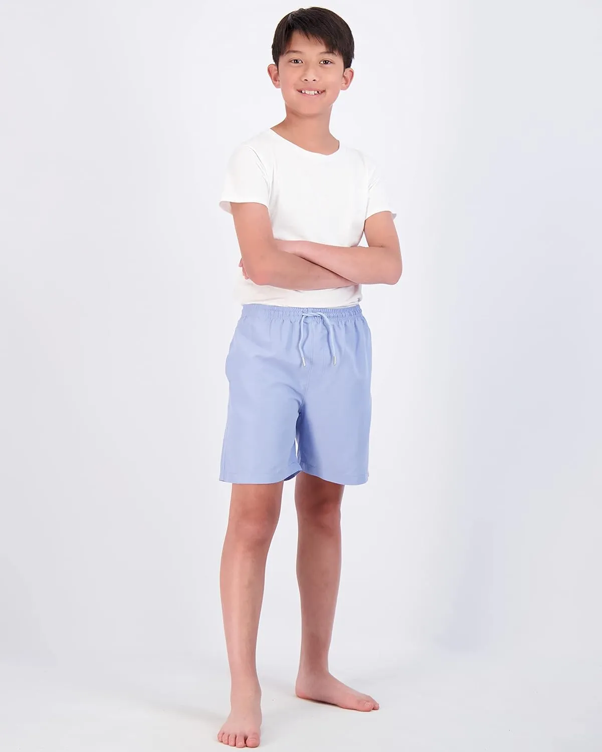 Real Essentials 3-Pack: Boy's Swim Board Shorts Trunks with Drawstring Beach UPF Swimwear Surf Swimming Short for Boys