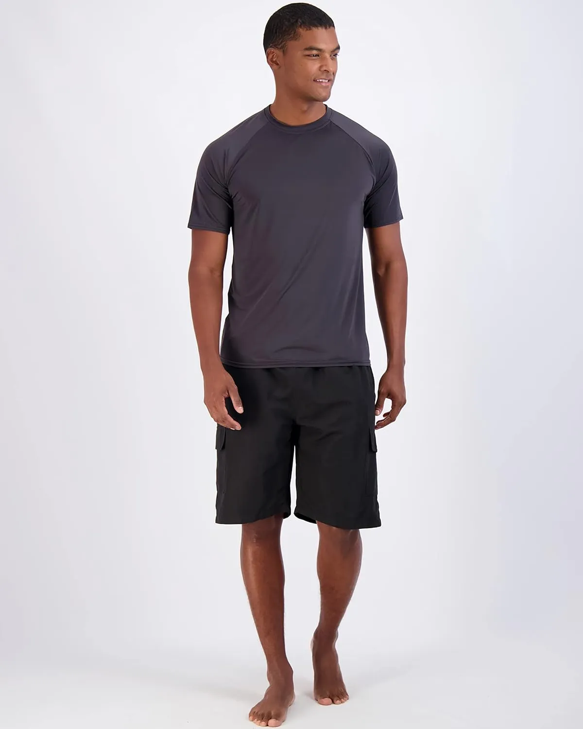 Real Essentials 4 Pack: Mens Short Sleeve Rash Guard Shirt Quick Dry UPF 50  Sun Protection Swim (Available in Big & Tall)