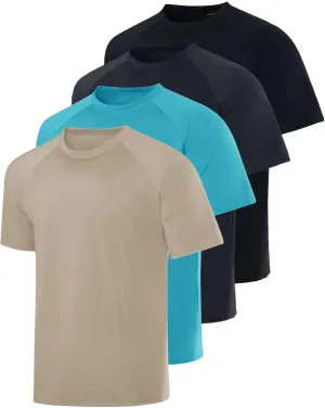 Real Essentials 4 Pack: Mens Short Sleeve Rash Guard Shirt Quick Dry UPF 50  Sun Protection Swim (Available in Big & Tall)