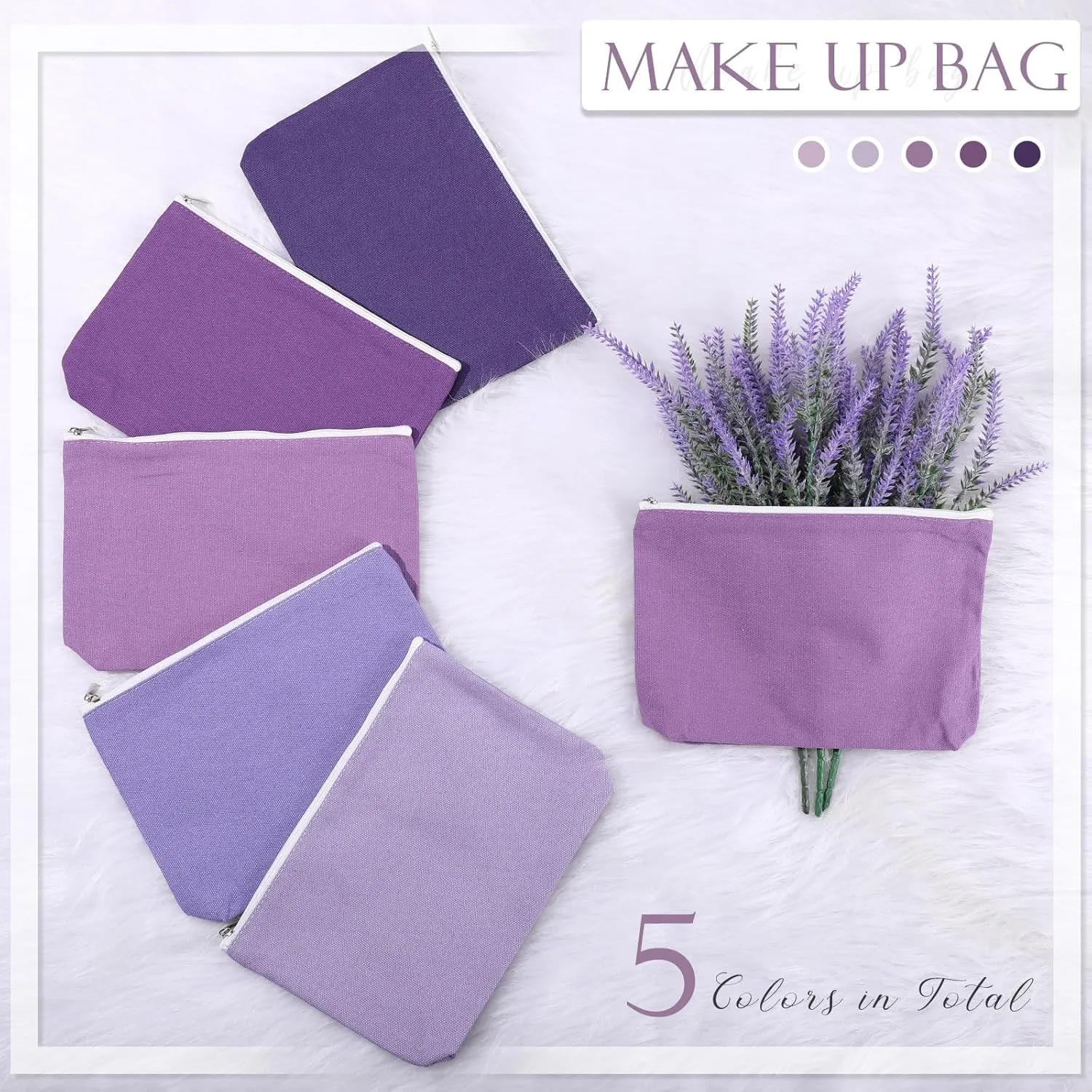 Reginary 10 Pcs Canvas Makeup Bags Bulk for Women Blank DIY Craft Pencil Pouch Multicolor Cosmetics Bag Travel Toiletry Pouch Gift for Mental Health Nurse Mother Teacher(Purple)