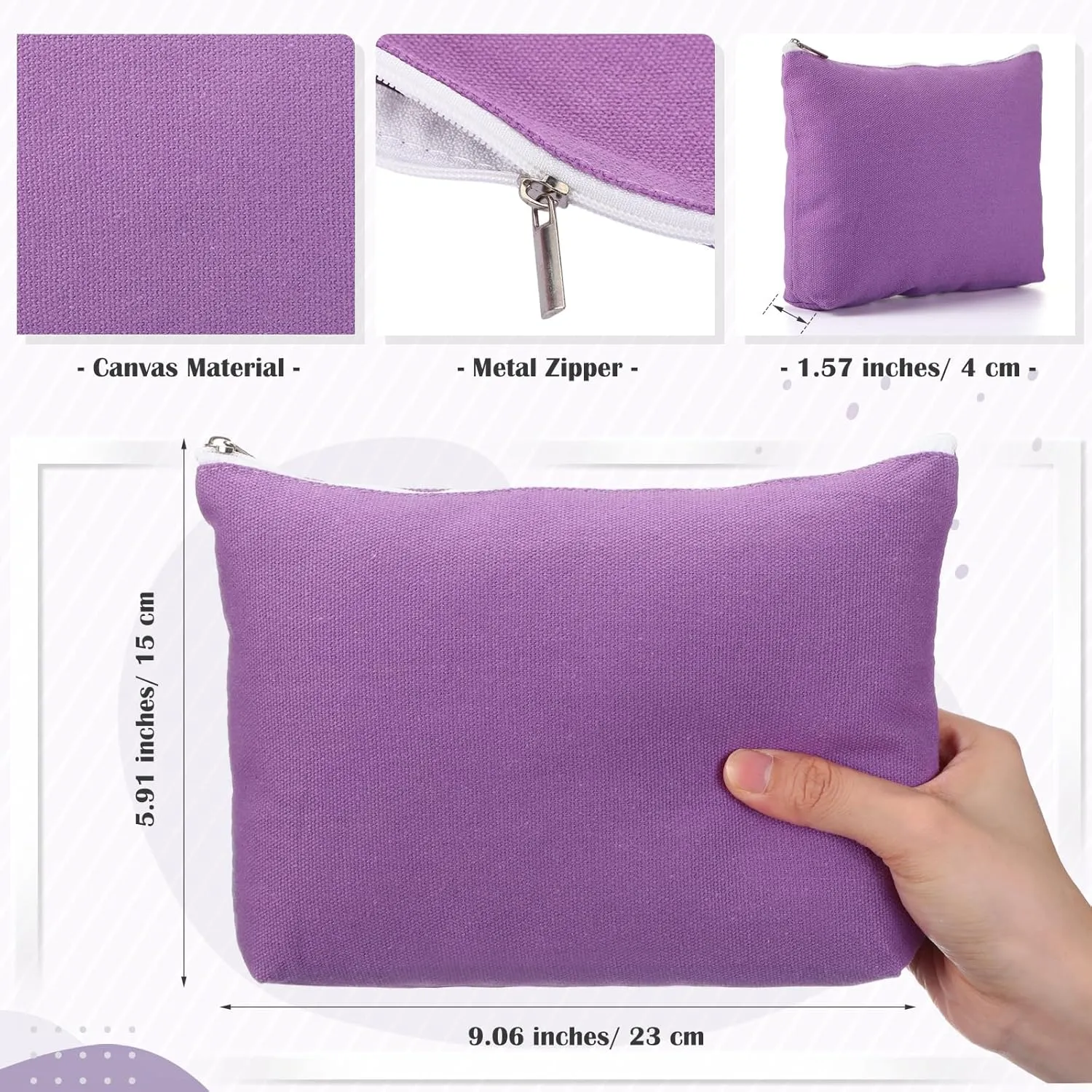 Reginary 10 Pcs Canvas Makeup Bags Bulk for Women Blank DIY Craft Pencil Pouch Multicolor Cosmetics Bag Travel Toiletry Pouch Gift for Mental Health Nurse Mother Teacher(Purple)