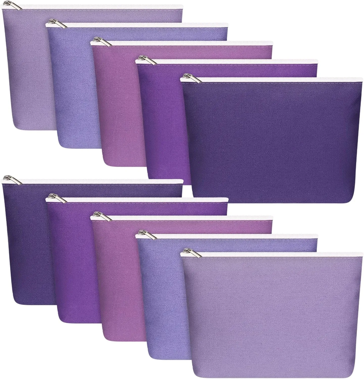 Reginary 10 Pcs Canvas Makeup Bags Bulk for Women Blank DIY Craft Pencil Pouch Multicolor Cosmetics Bag Travel Toiletry Pouch Gift for Mental Health Nurse Mother Teacher(Purple)