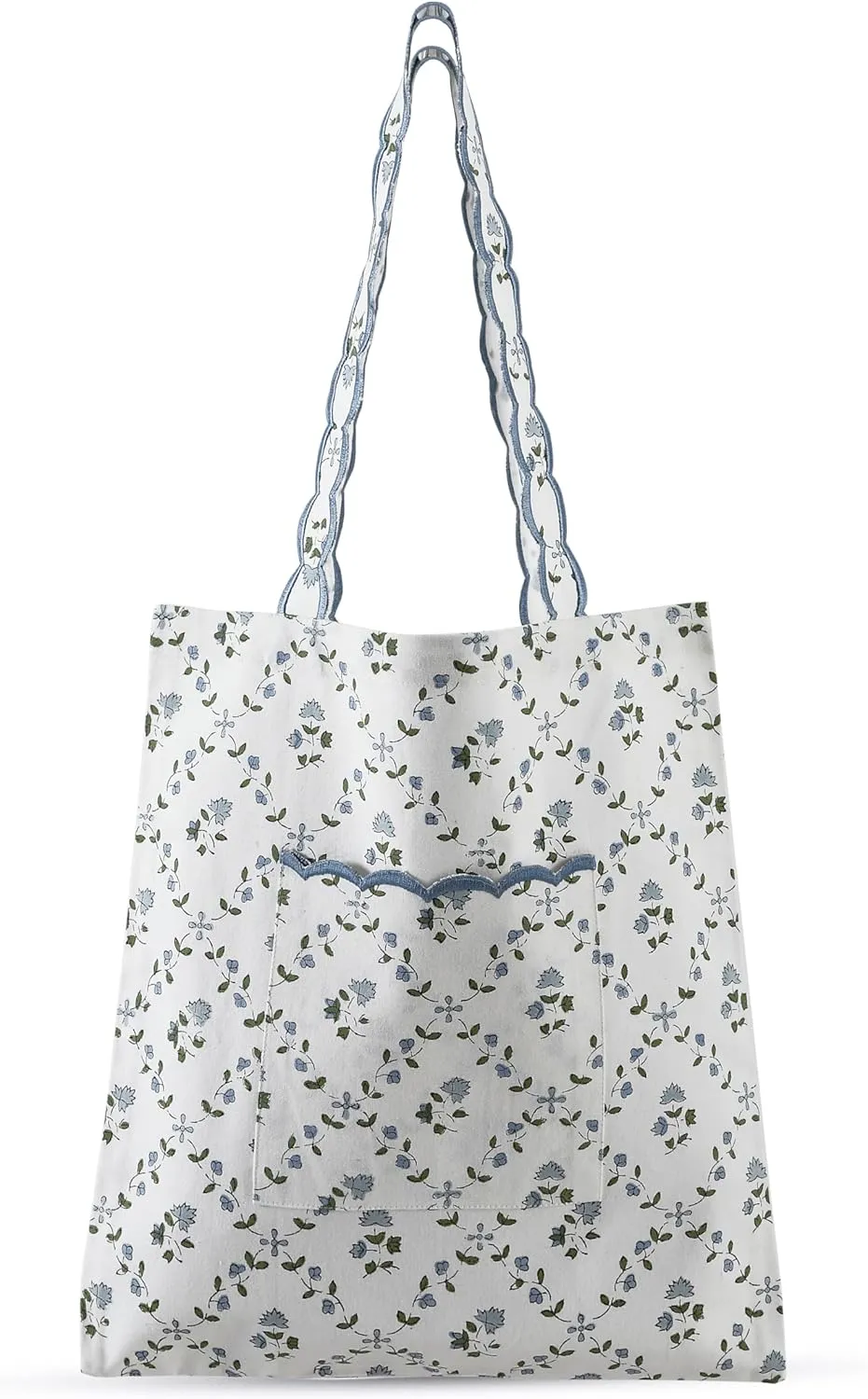 Ridhi Powder Blue Floral Hand Block Print Canvas Grocery Bags Bulk 15X16 inch Reusable Shopping Bags Foldable for Groceries Vegetables Fruits Watertight Bulk Tote Bags Washable For Women Men