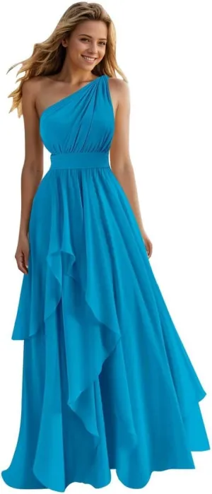 Ruffles Chiffon Bridesmaid Dresses for Women Elegant One Shoulder Wedding Guest Dress Evening Gown