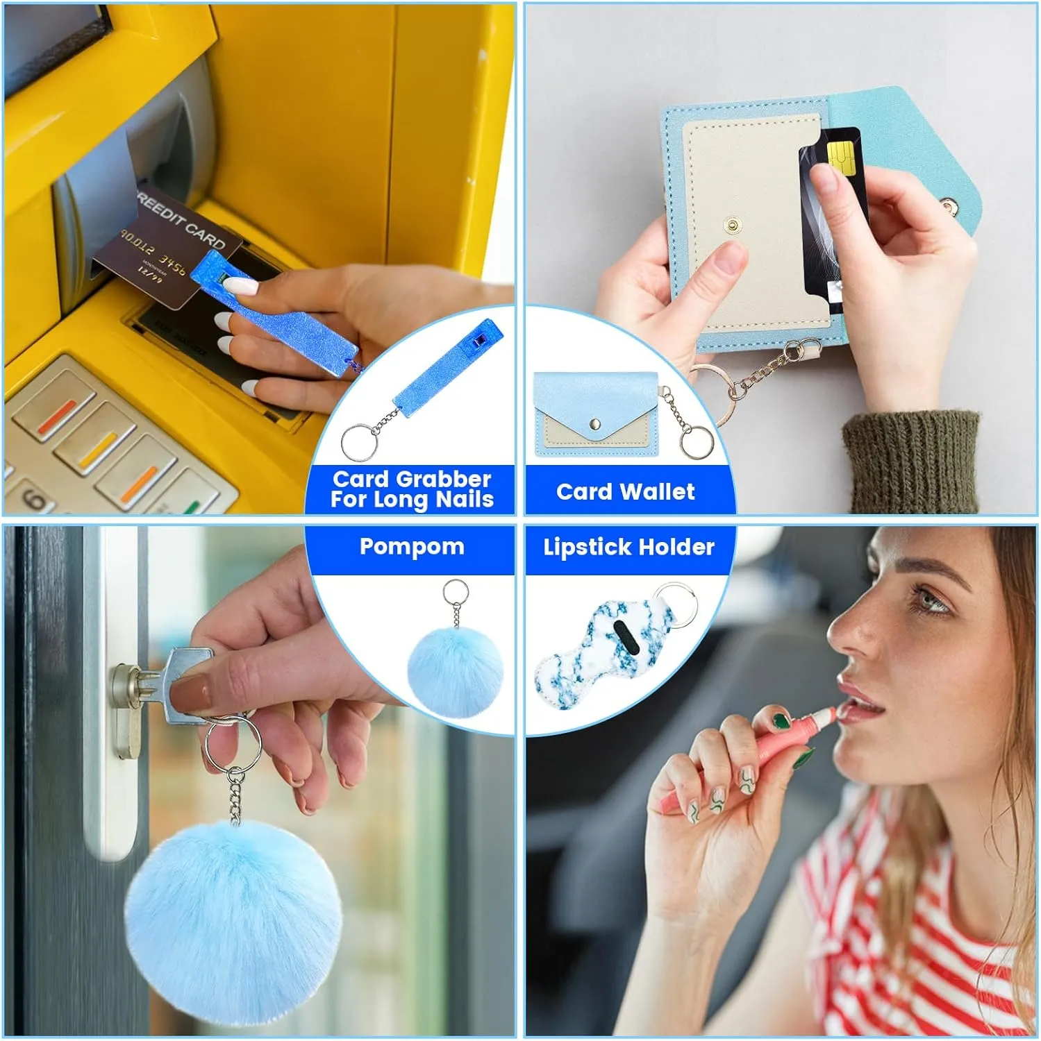 Safety Keychain Set for Women, Safety Keychains for Women Accessories Kit with Card Holder, Bottle Opener
