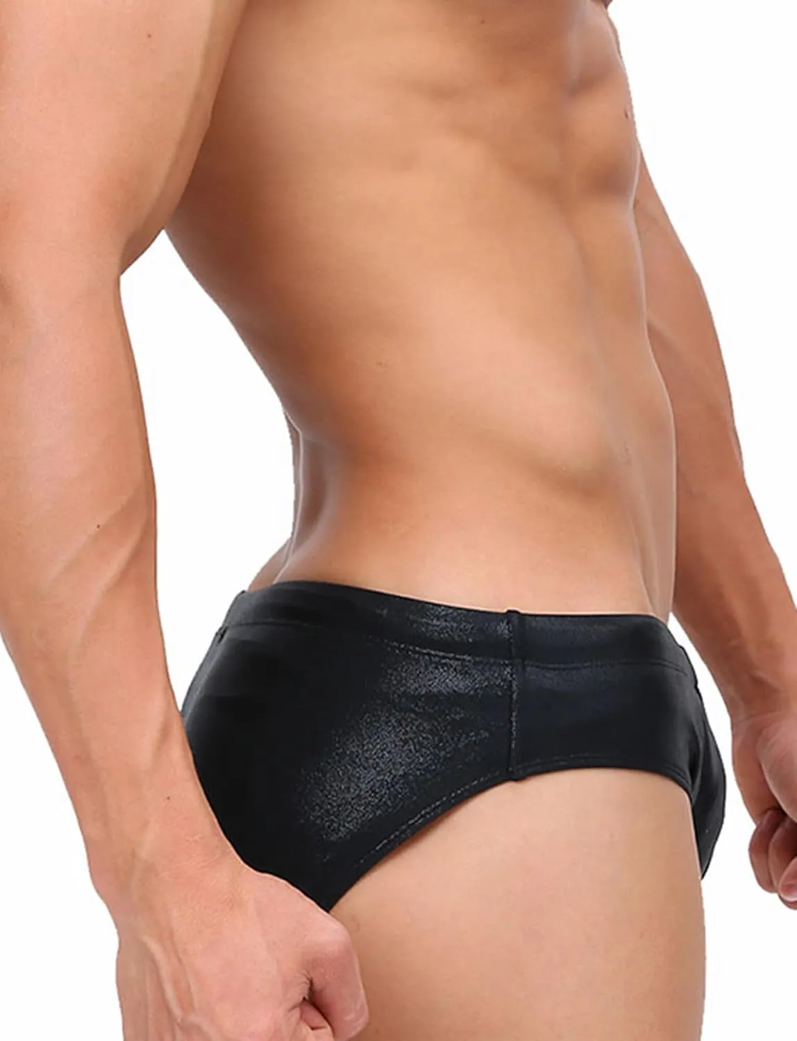 SEAUR Men's Shiny Metallic Low Rise Swim Briefs Sexy Bikini Swimsuit Quick Dry Drawstring Swimwear Contour Pouch Bathing Suit