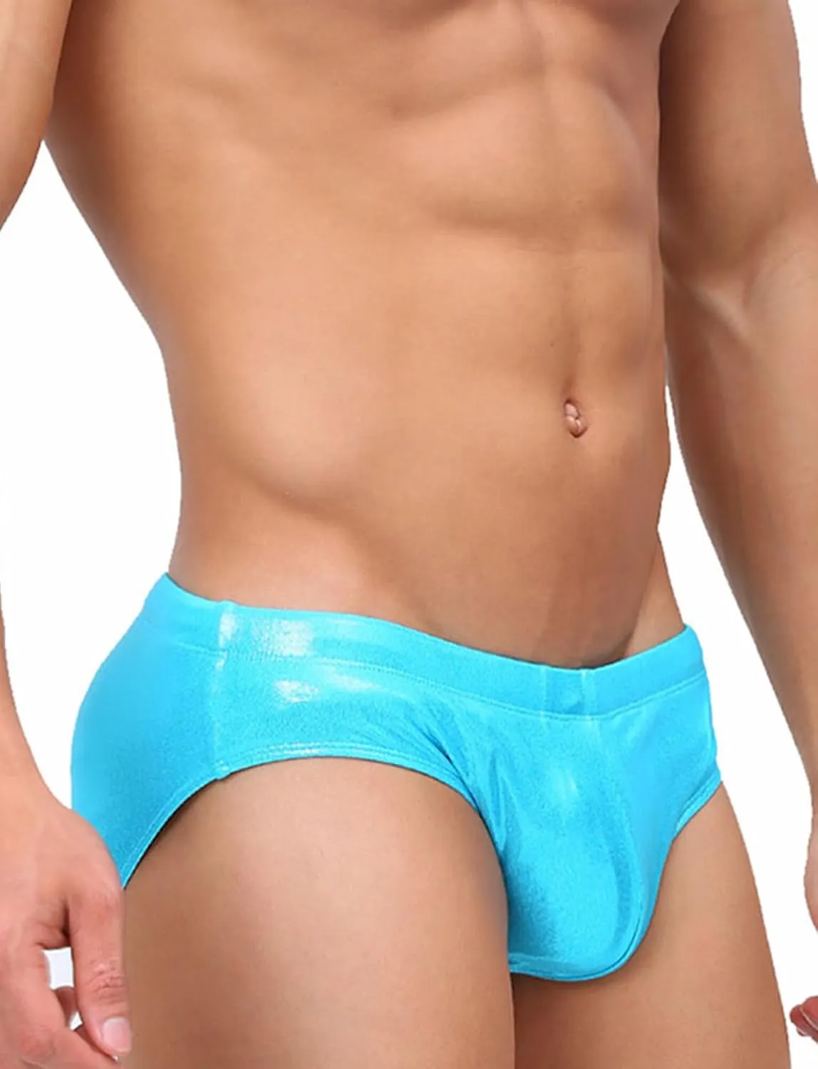 SEAUR Men's Shiny Metallic Low Rise Swim Briefs Sexy Bikini Swimsuit Quick Dry Drawstring Swimwear Contour Pouch Bathing Suit