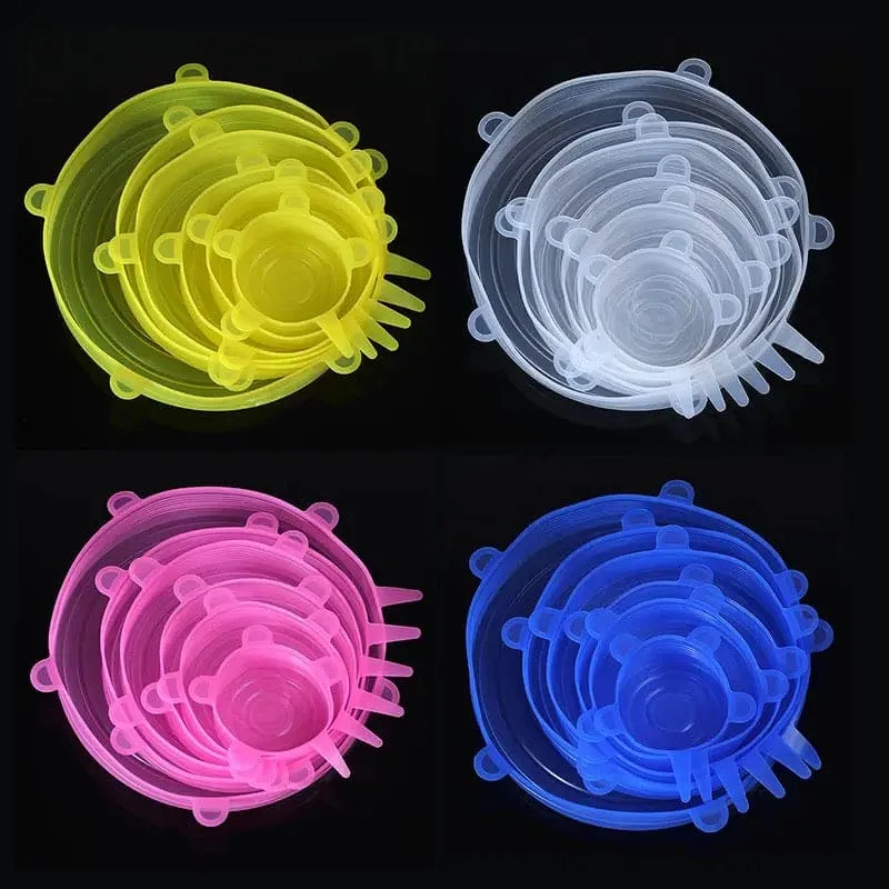 Set Of 6 Round Silicone Stretch Lids, Transparent Silicone Food Sealing Cover, Reusable Durable Food Storage Covers for Bowls, Cups, Cans