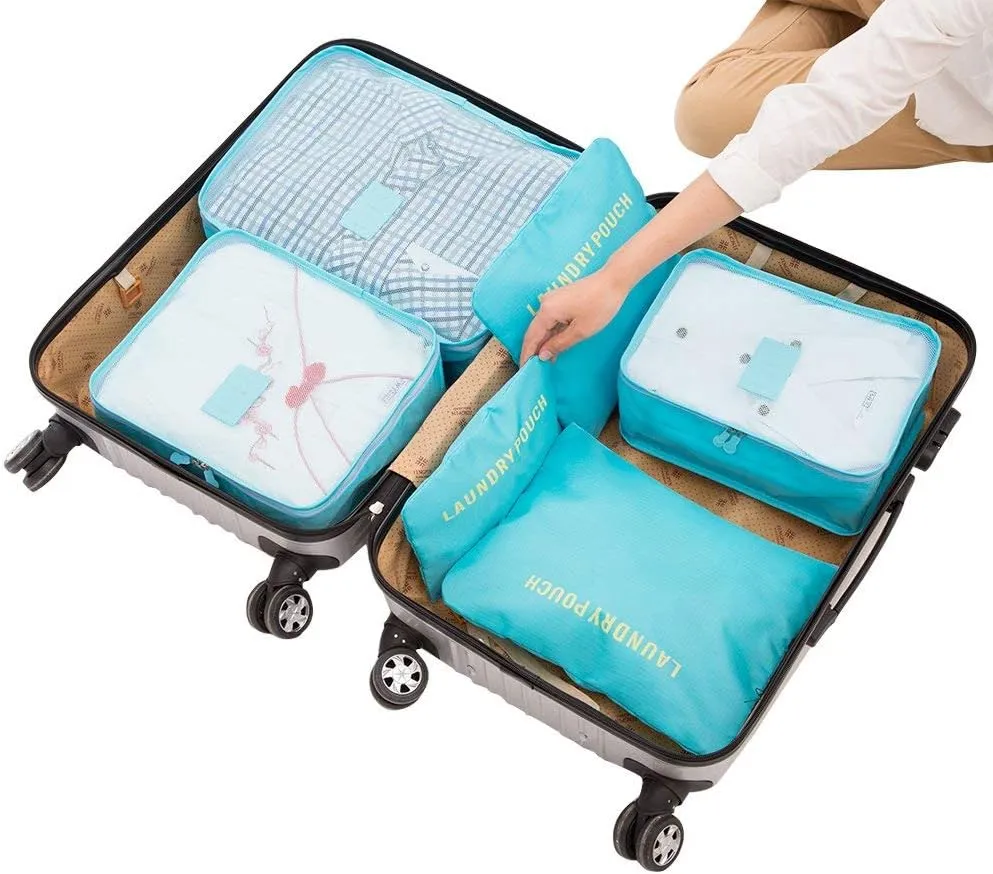 Set of 6 Travel Organizers Packing Cubes Laundry Pouch Travel Packing Luggage Organizer Bag Suitcase Storage Bag for Clothes Shoes Socks Underwear Cosmetics, Watermelon Red
