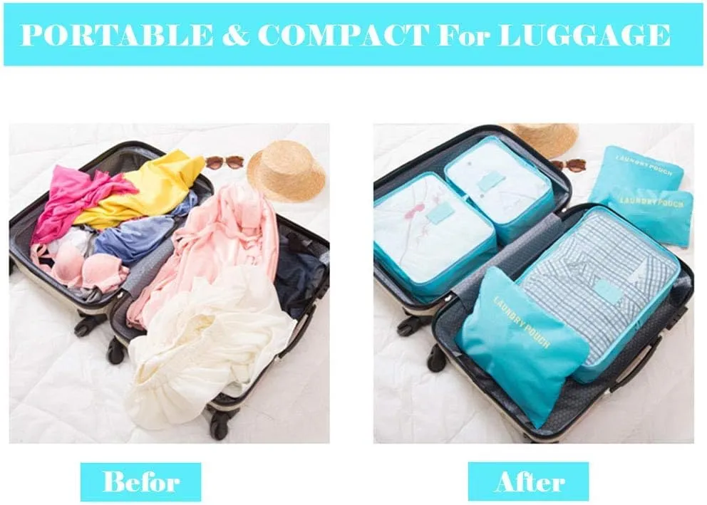 Set of 6 Travel Organizers Packing Cubes Laundry Pouch Travel Packing Luggage Organizer Bag Suitcase Storage Bag for Clothes Shoes Socks Underwear Cosmetics, Watermelon Red