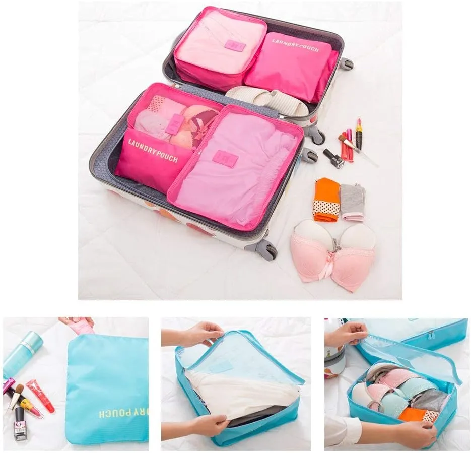 Set of 6 Travel Organizers Packing Cubes Laundry Pouch Travel Packing Luggage Organizer Bag Suitcase Storage Bag for Clothes Shoes Socks Underwear Cosmetics, Watermelon Red