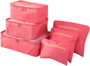 Set of 6 Travel Organizers Packing Cubes Laundry Pouch Travel Packing Luggage Organizer Bag Suitcase Storage Bag for Clothes Shoes Socks Underwear Cosmetics, Watermelon Red