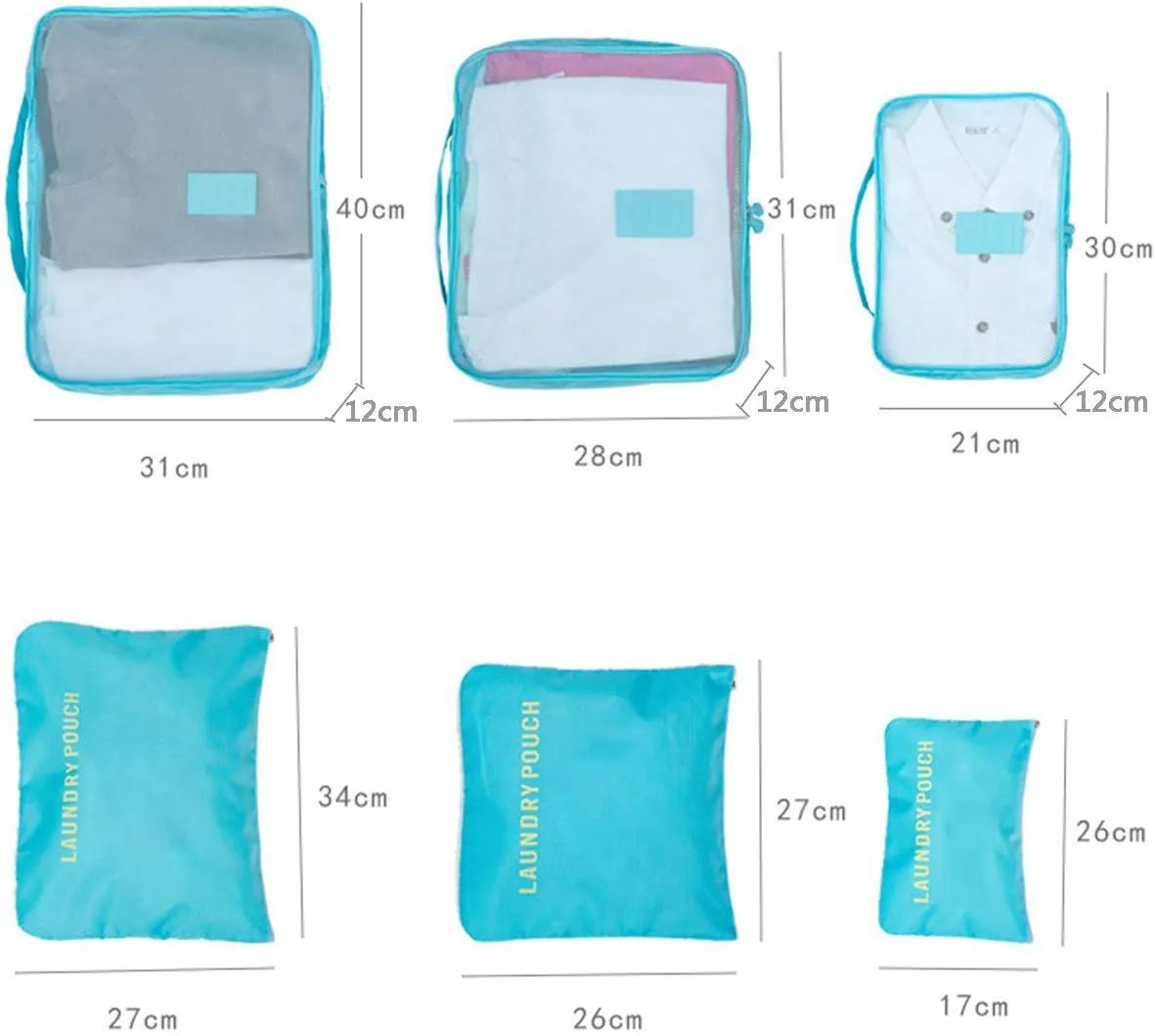 Set of 6 Travel Organizers Packing Cubes Laundry Pouch Travel Packing Luggage Organizer Bag Suitcase Storage Bag for Clothes Shoes Socks Underwear Cosmetics, Watermelon Red